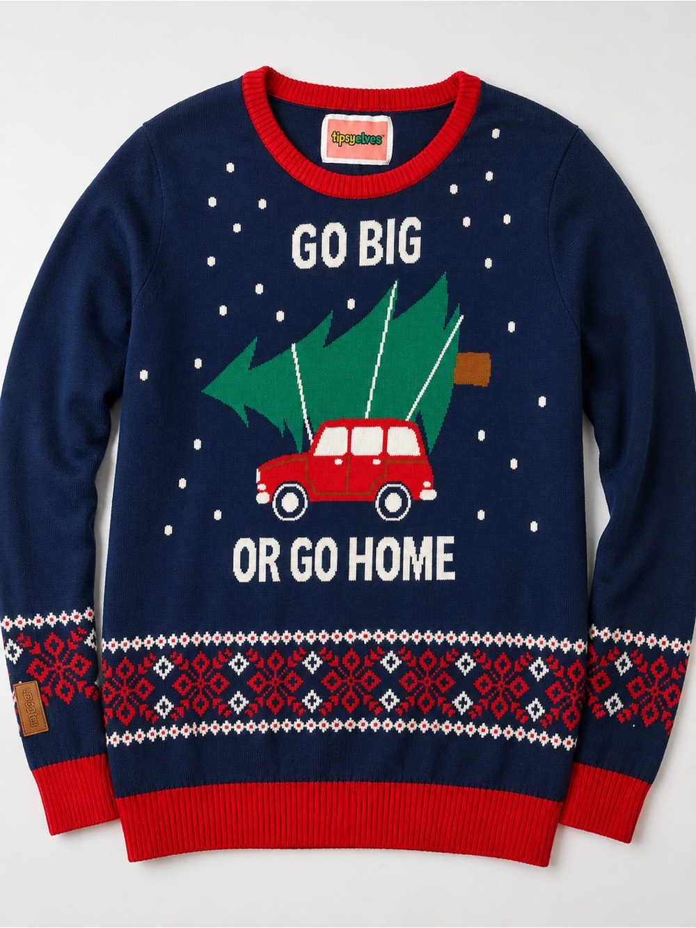 Tipsy Elves Navy, Red & Green "Go Big or Go Home" Holiday Sweater